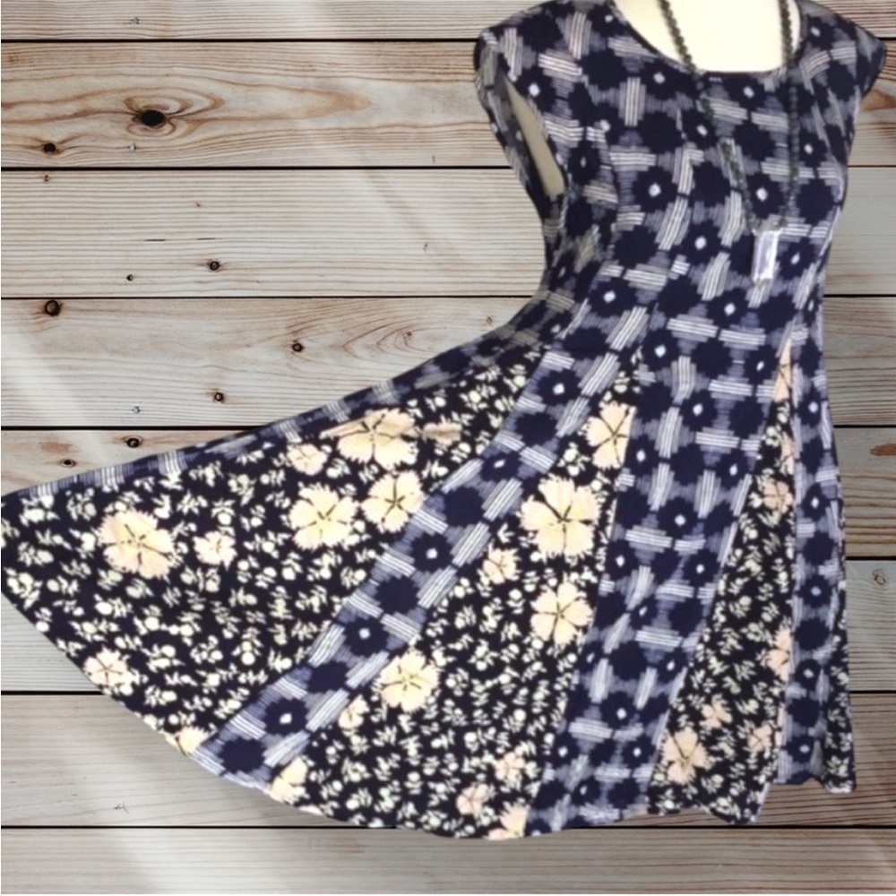 MaEVe Floral Panel Indigia Swing Midi Dress Anthropologie Small VGUC